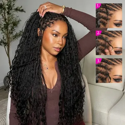 Crochet Extensions Human Hair Miracle Knots Pre-Separated 50g per Pack 45-50 Strands per Pack Knotless Boho Braids 4-5 Packs for Full Head Burmese Curly Textures Wig with Crochet Hook