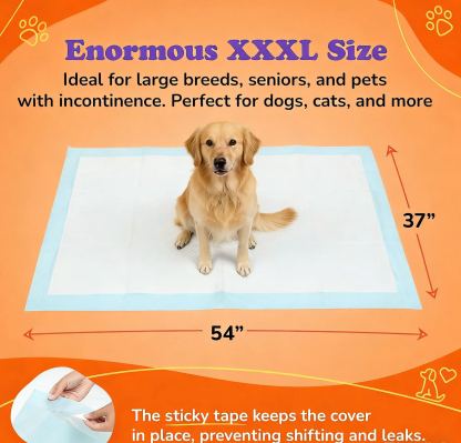 Dog Training & Potty Pads, 35x23 inch - Tear Resistant with Strong Leak-Proof Backing, Optional Adhesive Tape