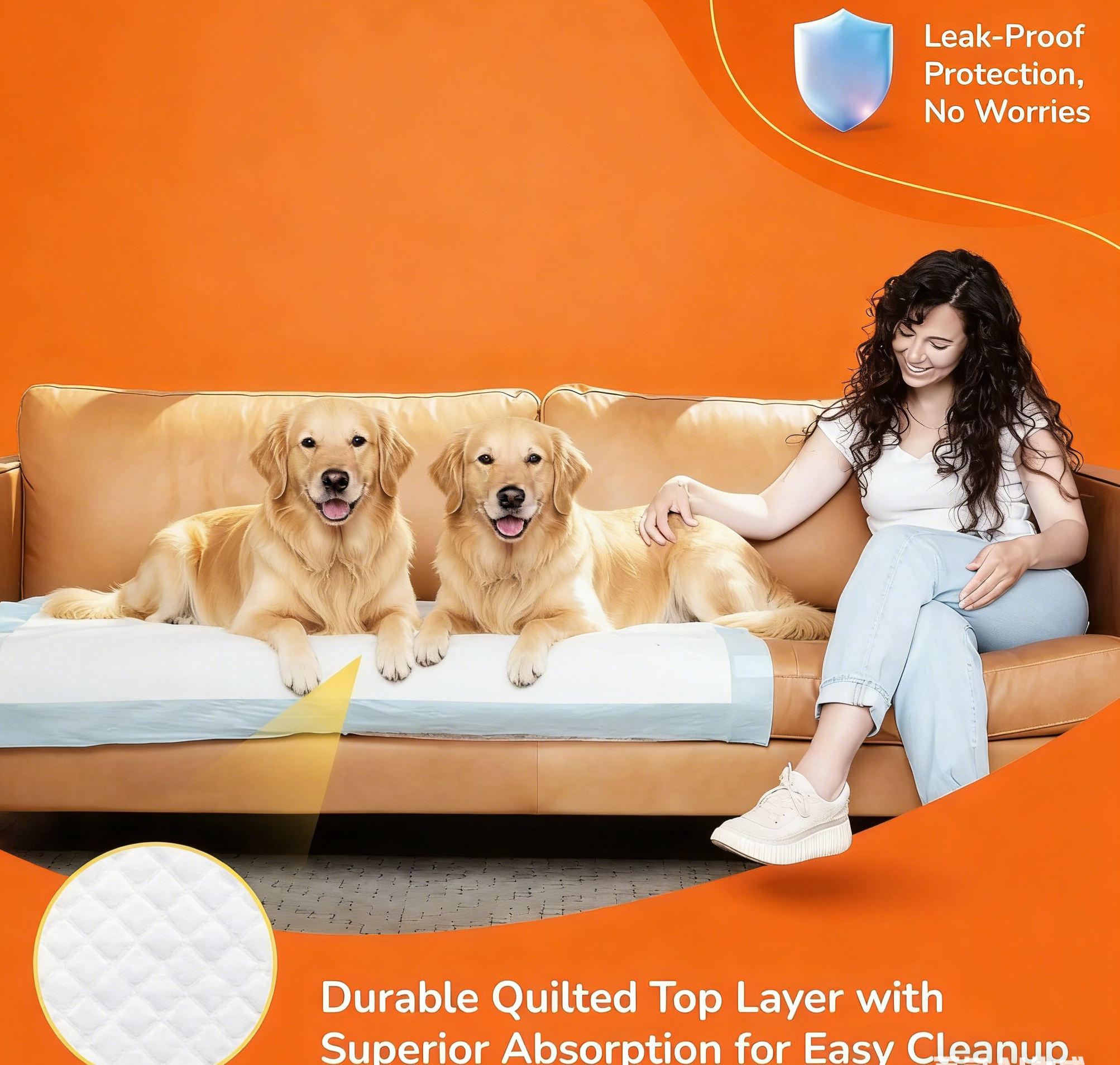 Dog Training & Potty Pads, 35x23 inch - Tear Resistant with Strong Leak-Proof Backing, Optional Adhesive Tape