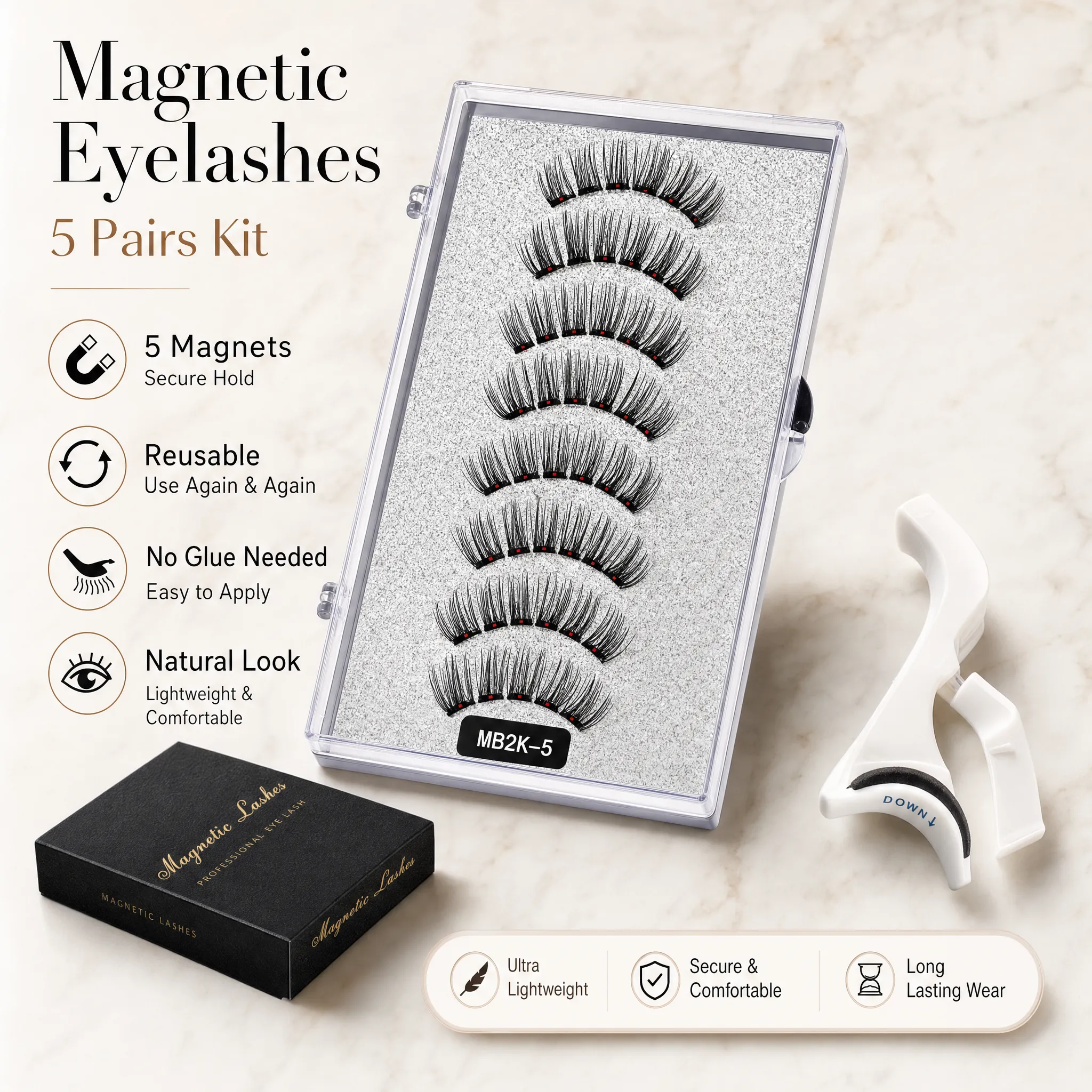 Magnetic False Eyelashes (4-Pair Pack) — Voluminous, Natural-Look Magnetic Lashes | Includes Eyelash Curler | Exceptional Value