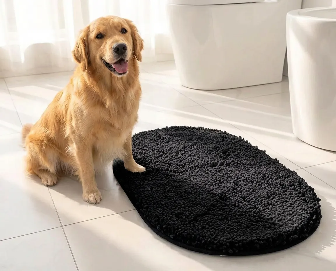 Super Absorbent Microfiber Dog Door Mat for Muddy Paws, Non-Slip Washable Pet Rug, Quick Dry Chenille Entryway Carpet, Machine Washable Indoor Outdoor Mat, Grey Oval