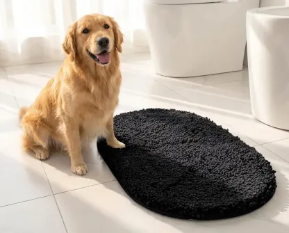 Super Absorbent Microfiber Dog Door Mat for Muddy Paws, Non-Slip Washable Pet Rug, Quick Dry Chenille Entryway Carpet, Machine Washable Indoor Outdoor Mat, Grey Oval