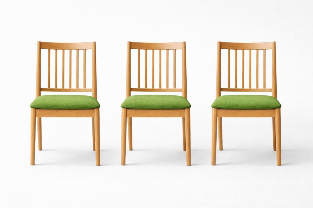 Set di 3 Sedie in Legno con Seduta Imbottita Verde-Placenestia