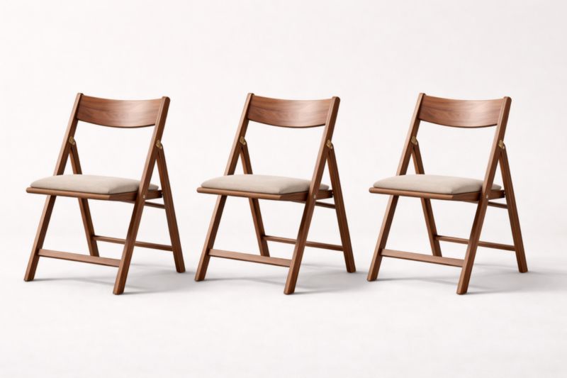 Set di 3 sedie pieghevoli in legno con seduta imbottita in tessuto beige-Placenestia
