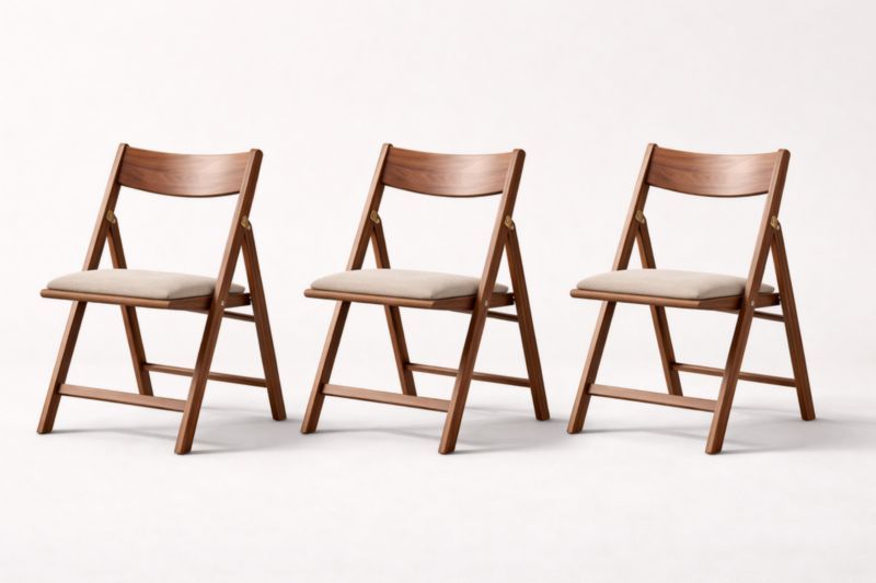 Set di 3 sedie pieghevoli in legno con seduta imbottita in tessuto beige-Placenestia