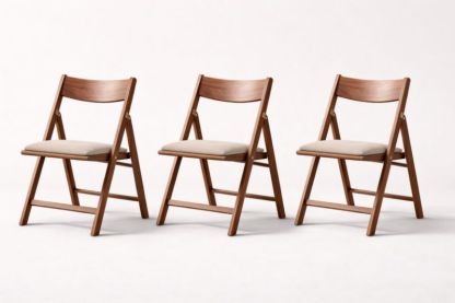 Set di 3 sedie pieghevoli in legno con seduta imbottita in tessuto beige-Placenestia