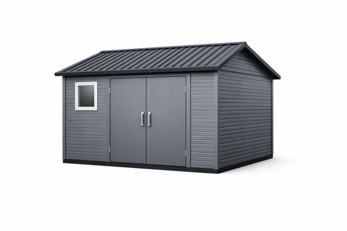 Capanno da Giardino in Acciaio Zincato Grigio 200x300x250 cm con Doppia Porta e Finestra-Placenestia