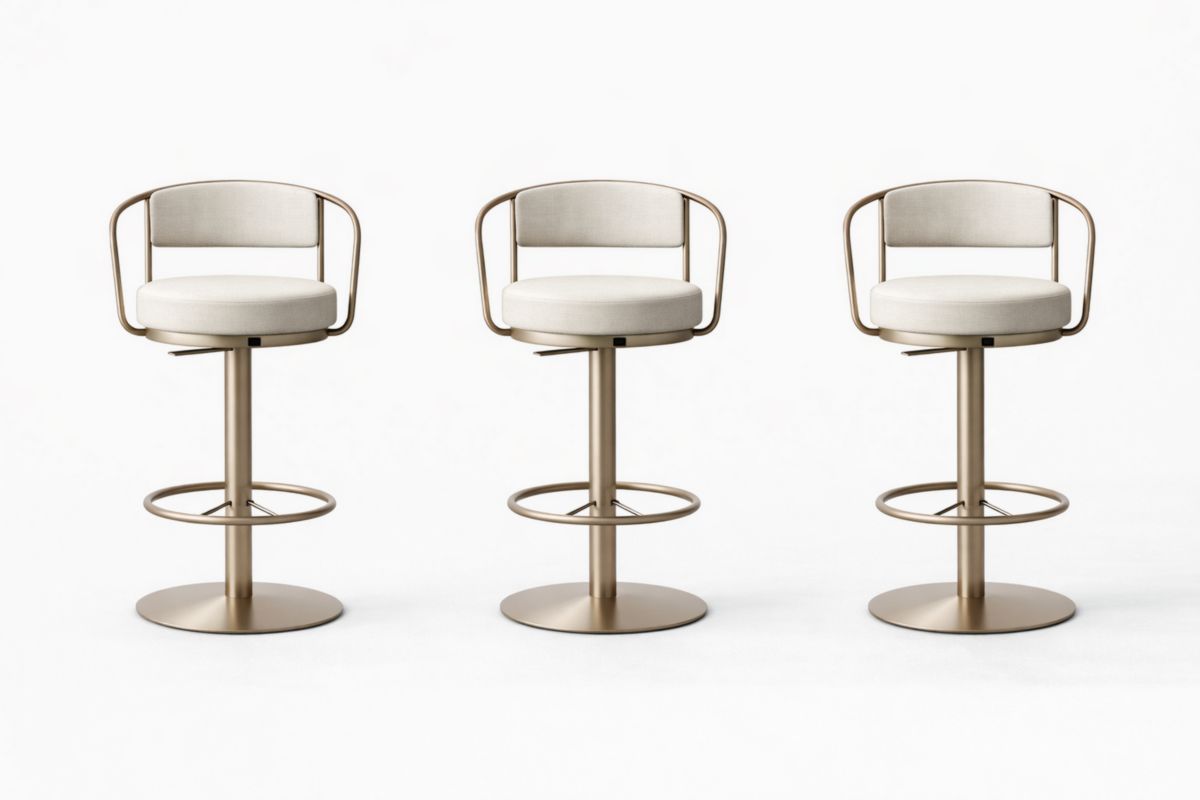 Set di 3 sgabelli girevoli in metallo con seduta imbottita regolabile beige-Placenestia