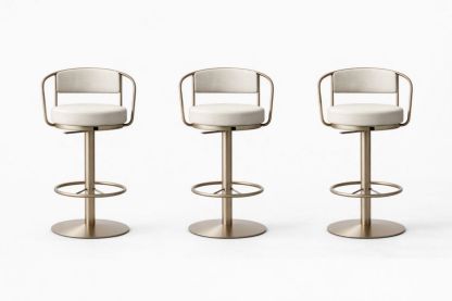 Set di 3 sgabelli girevoli in metallo con seduta imbottita regolabile beige-Placenestia