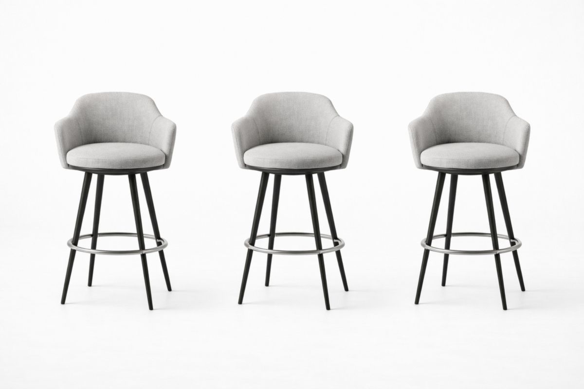 Set Sgabelli da Bar in Tessuto Grigio con Struttura in Metallo-Placenestia