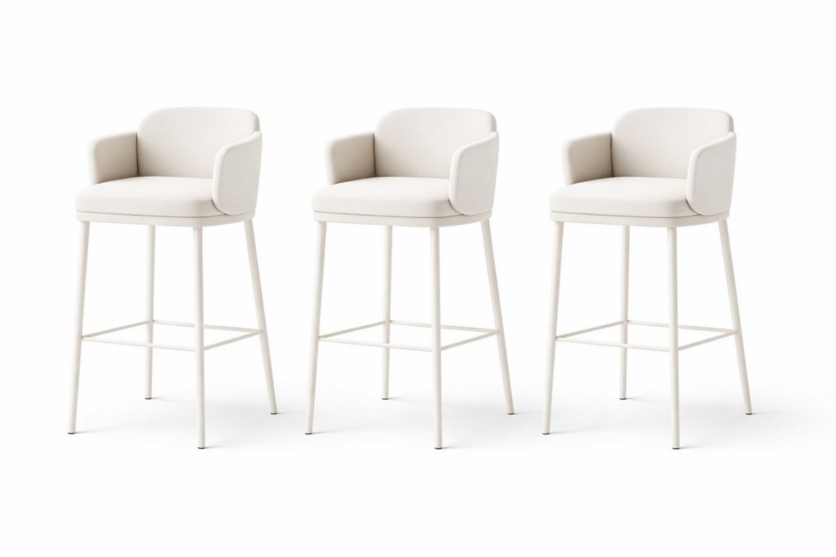 Set di 3 Sgabelli da Bar con Schienale e Braccioli Altezza 100 cm Bianco in Poliuretano e Metallo-Placenestia