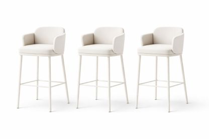 Set di 3 Sgabelli da Bar con Schienale e Braccioli Altezza 100 cm Bianco in Poliuretano e Metallo-Placenestia