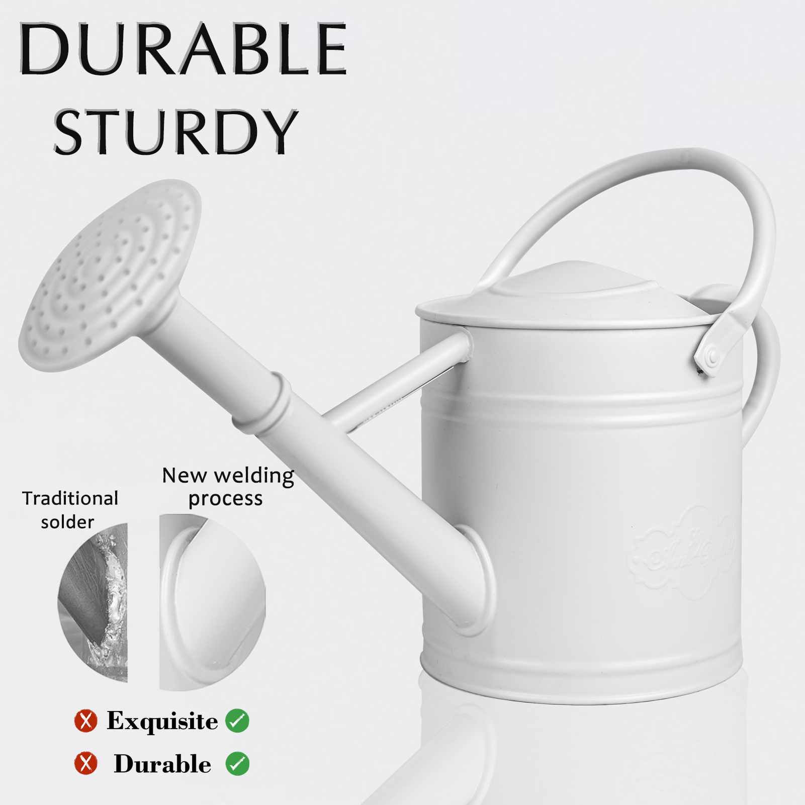 White 1 Gallon Metal Watering Can with Removable Rose