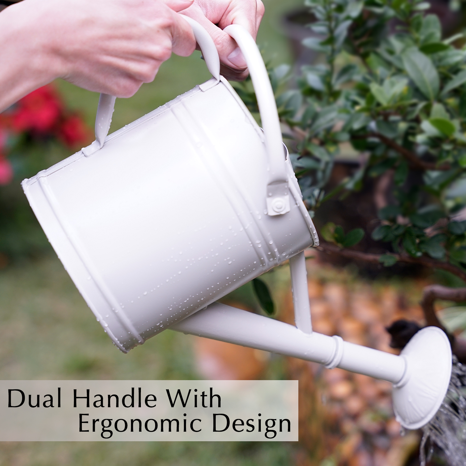 White 1 Gallon Metal Watering Can with Removable Rose