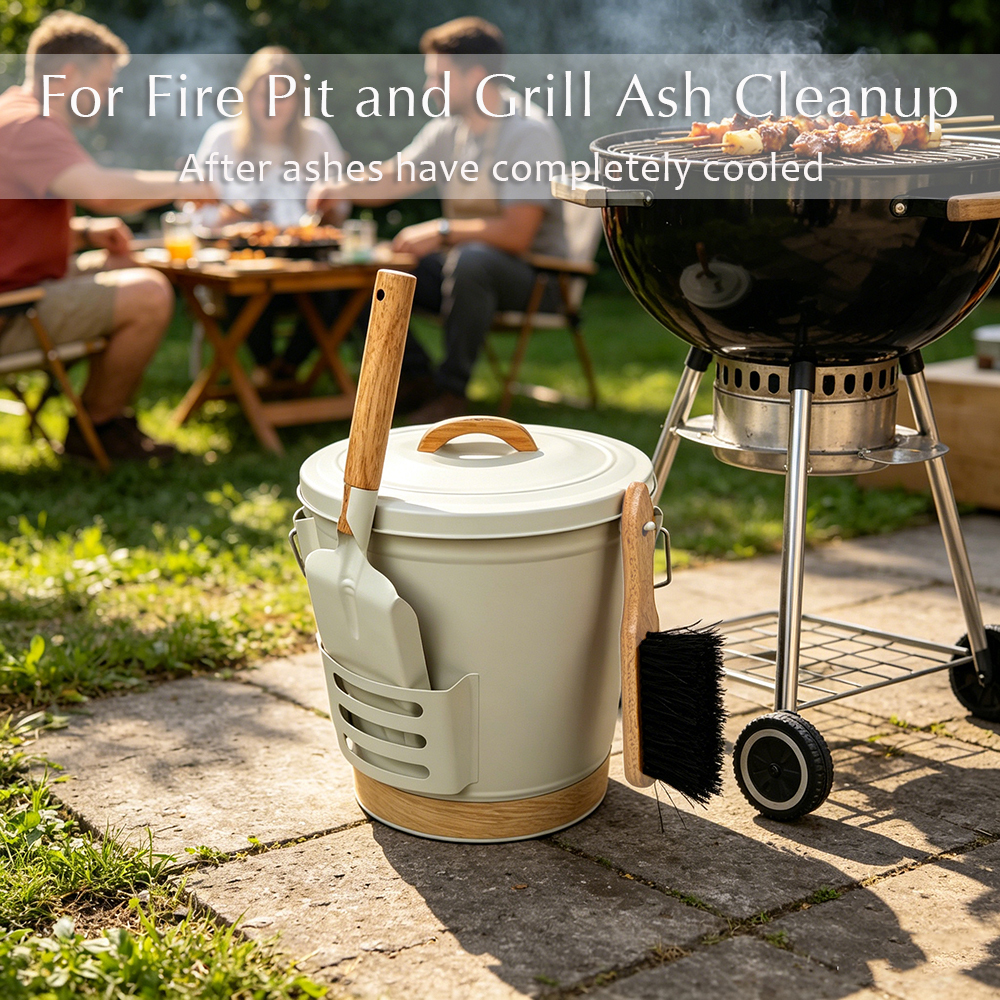 Cream White 5.2 Gallon Ash Bucket with Tools