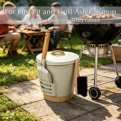 Cream White 5.2 Gallon Ash Bucket with Tools