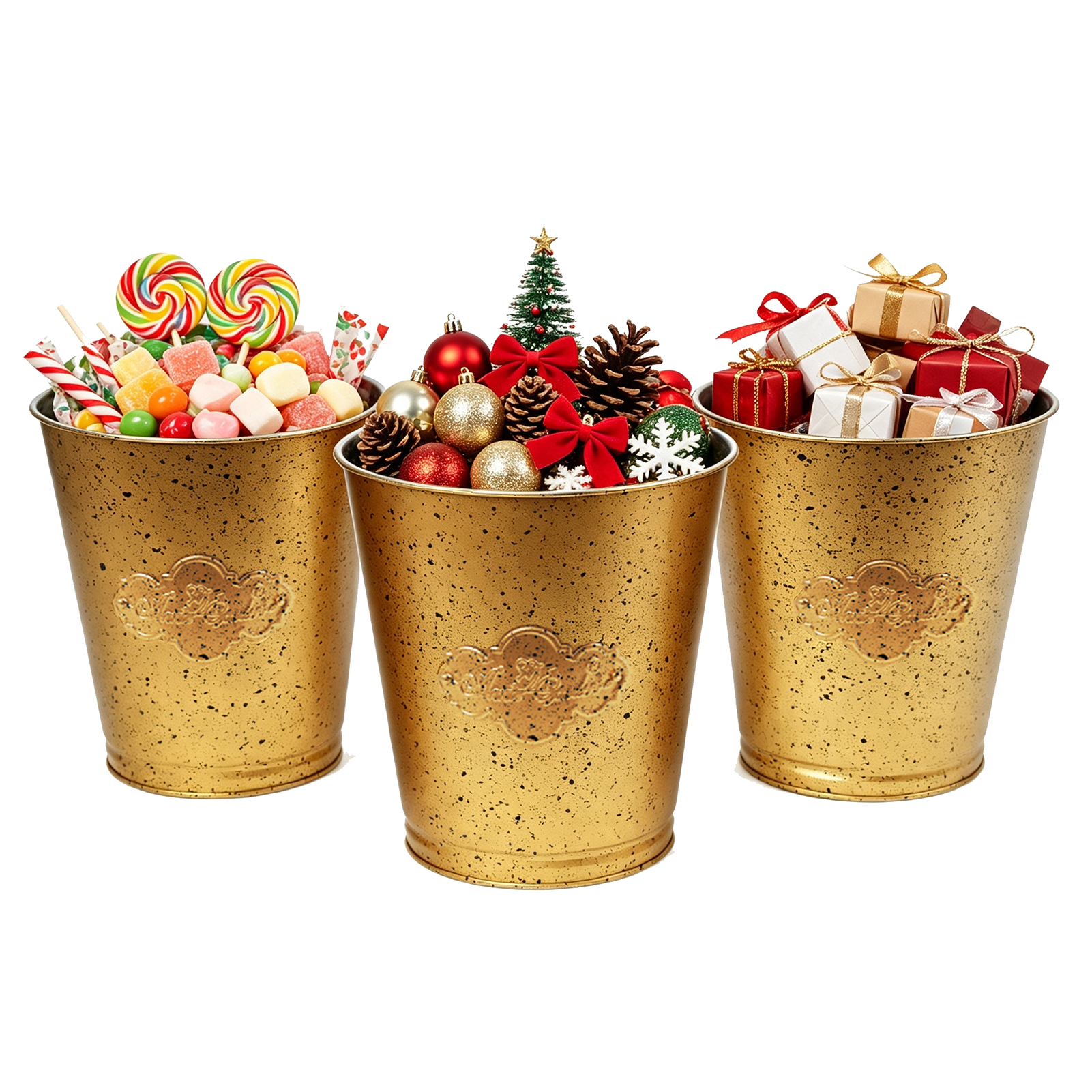 Set of 3 Gold Metal Display Buckets