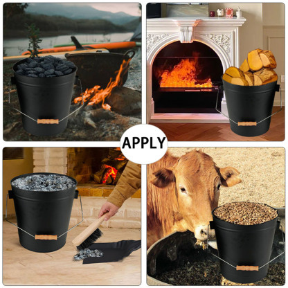 Black 5.2 Gallon Ash Bucket with Fireplace Tools