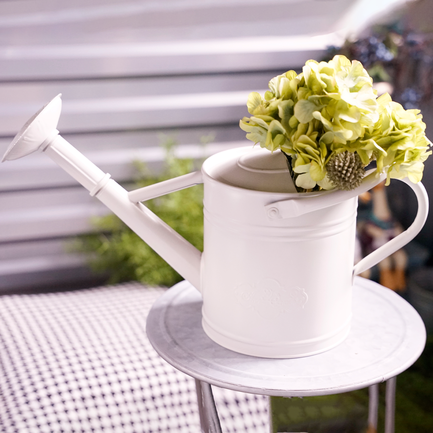 White 1 Gallon Metal Watering Can with Removable Rose