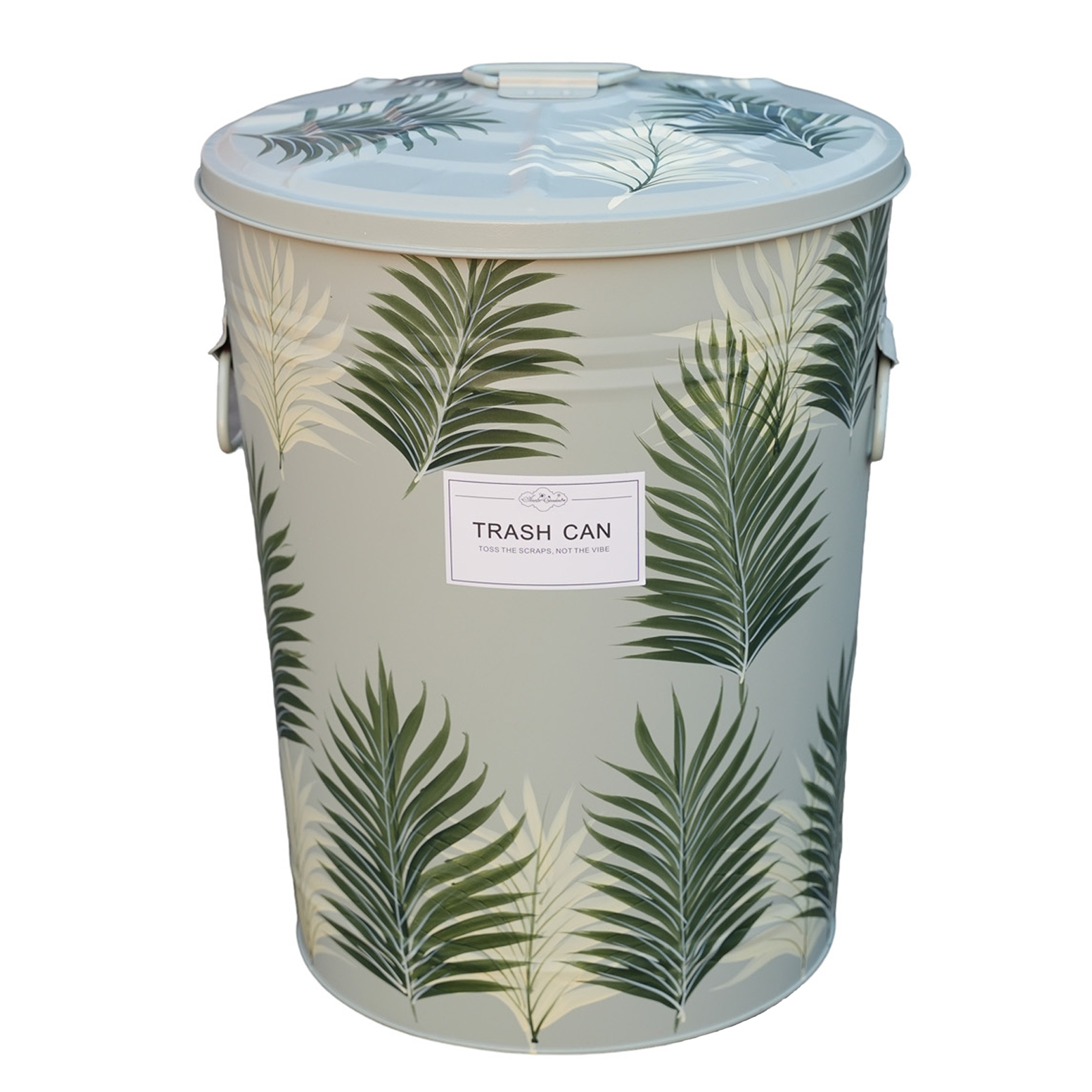 Hand Painted Metal Outdoor Storage Bin with Lid, 10 Gallon