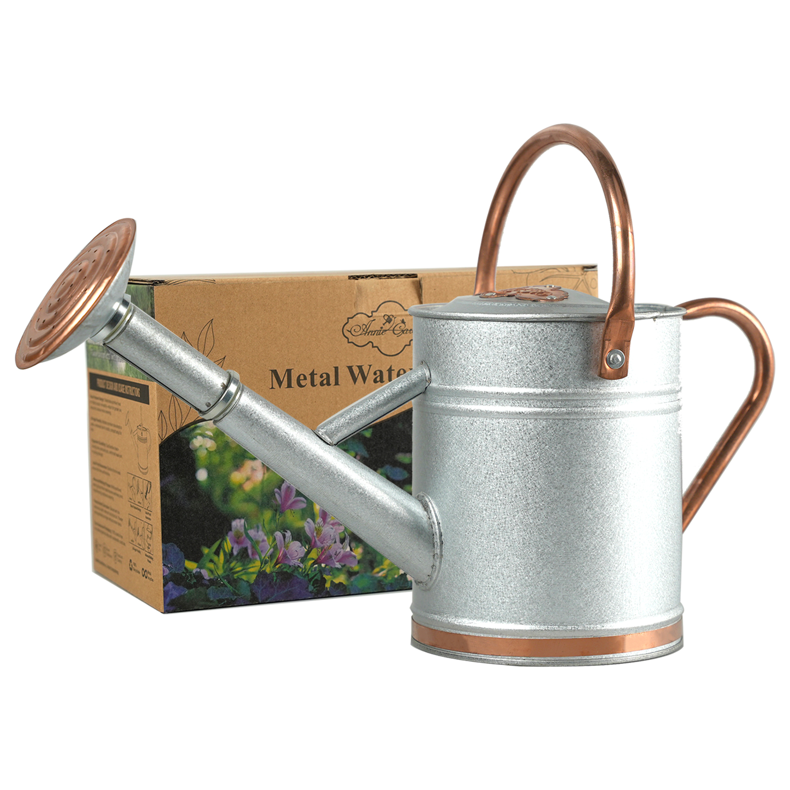 Galvalume 1 Gallon Watering Can with Copper Details