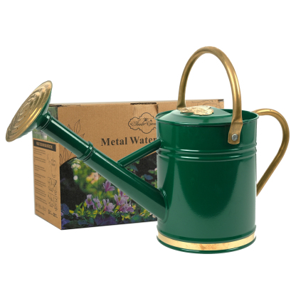Emerald Green 1 Gallon Metal Watering Can with Solid Brass Details