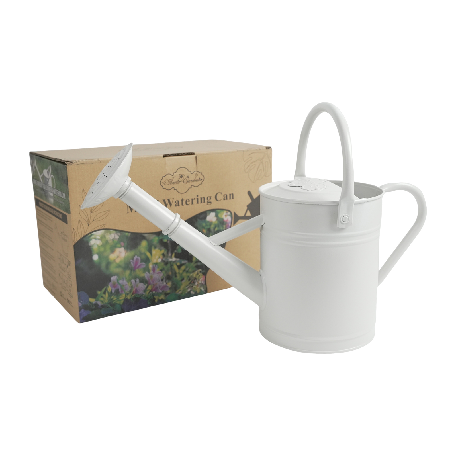 White 1 Gallon Metal Watering Can with Removable Rose