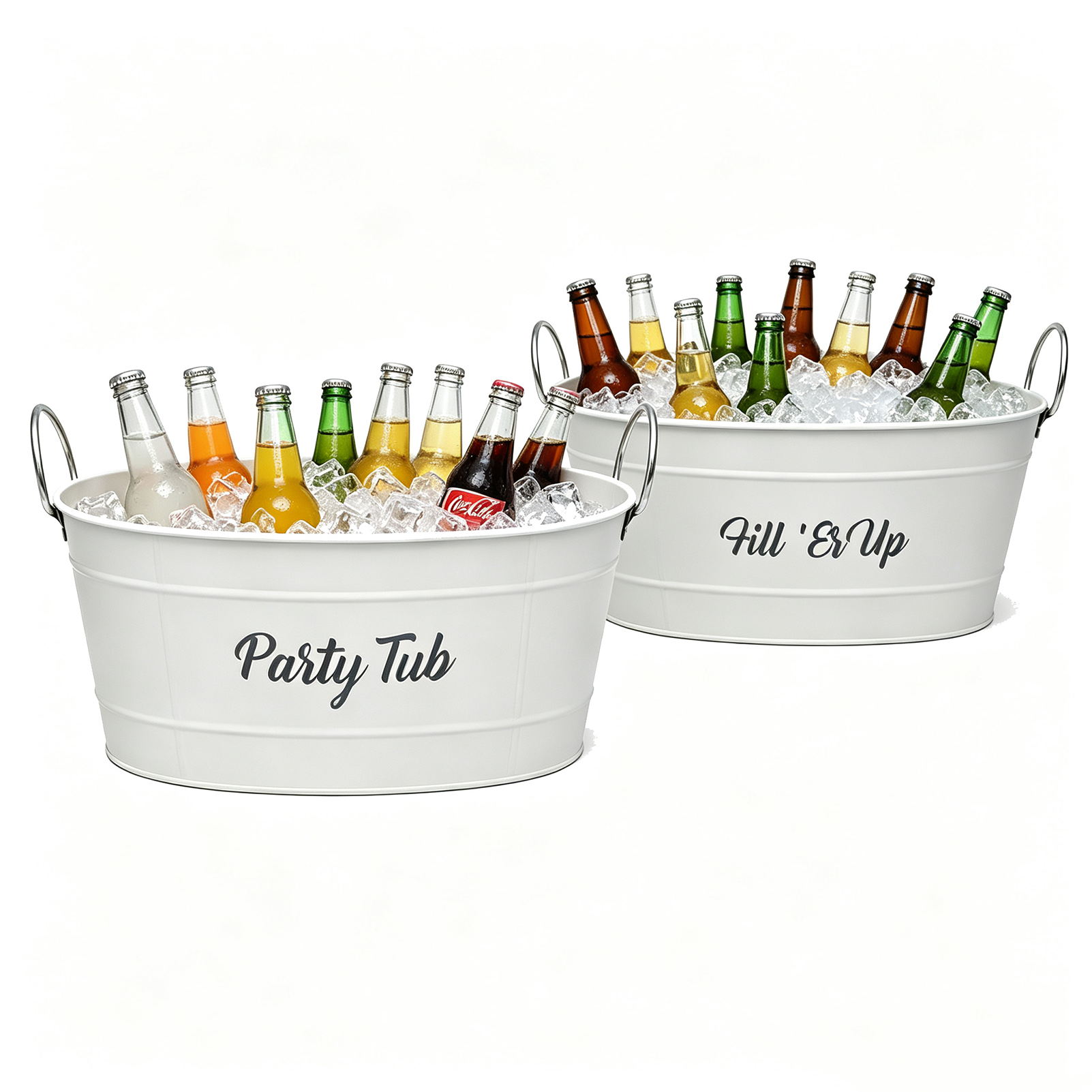 Set of 2 White Metal Beverage Tubs