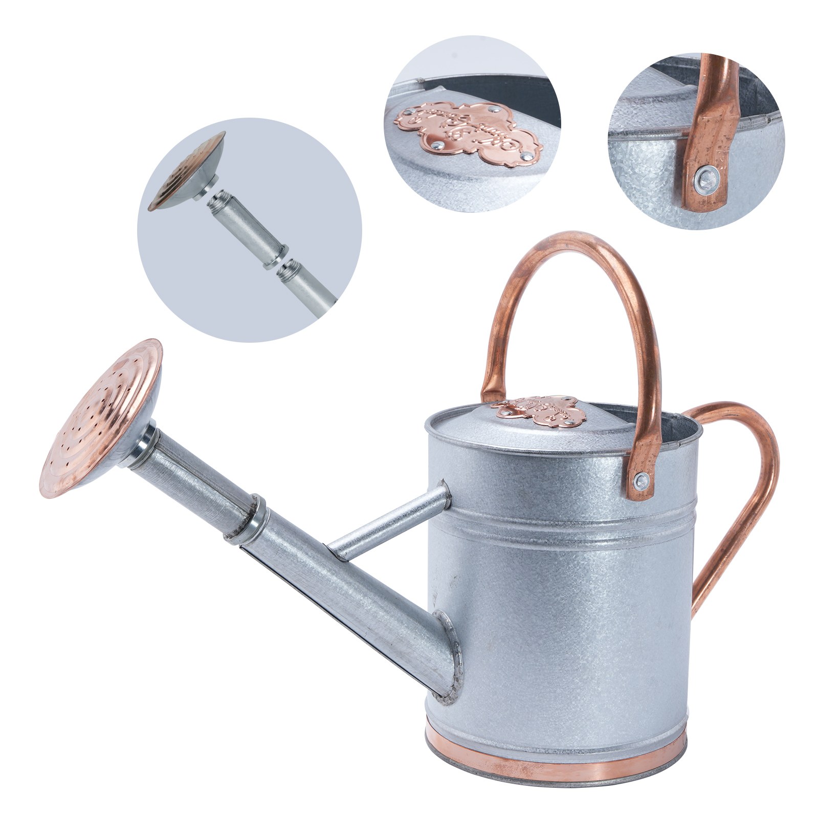 Galvalume 1 Gallon Watering Can with Copper Details
