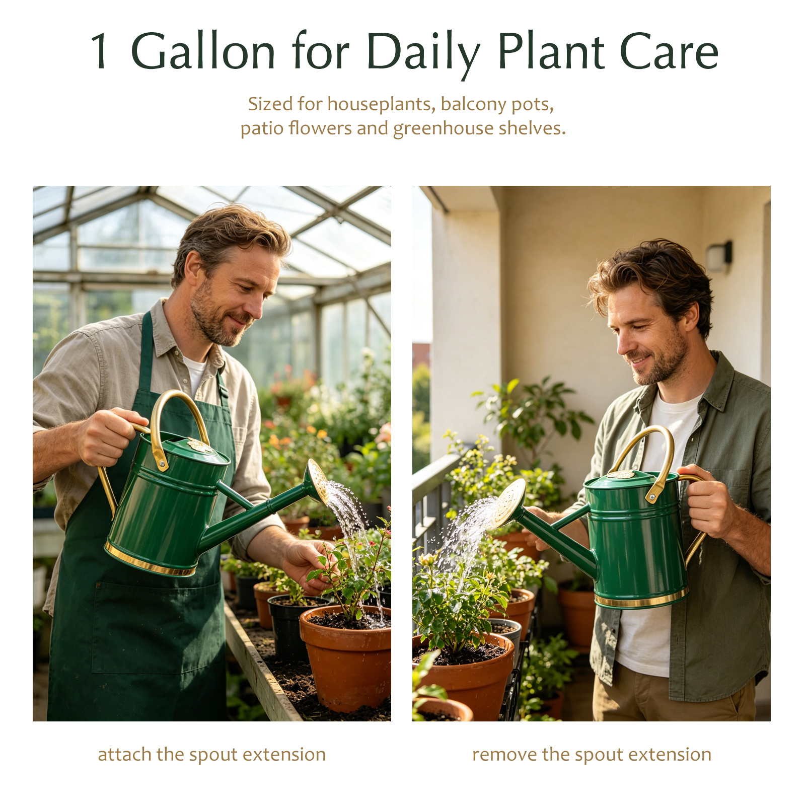 Emerald Green 1 Gallon Metal Watering Can with Solid Brass Details