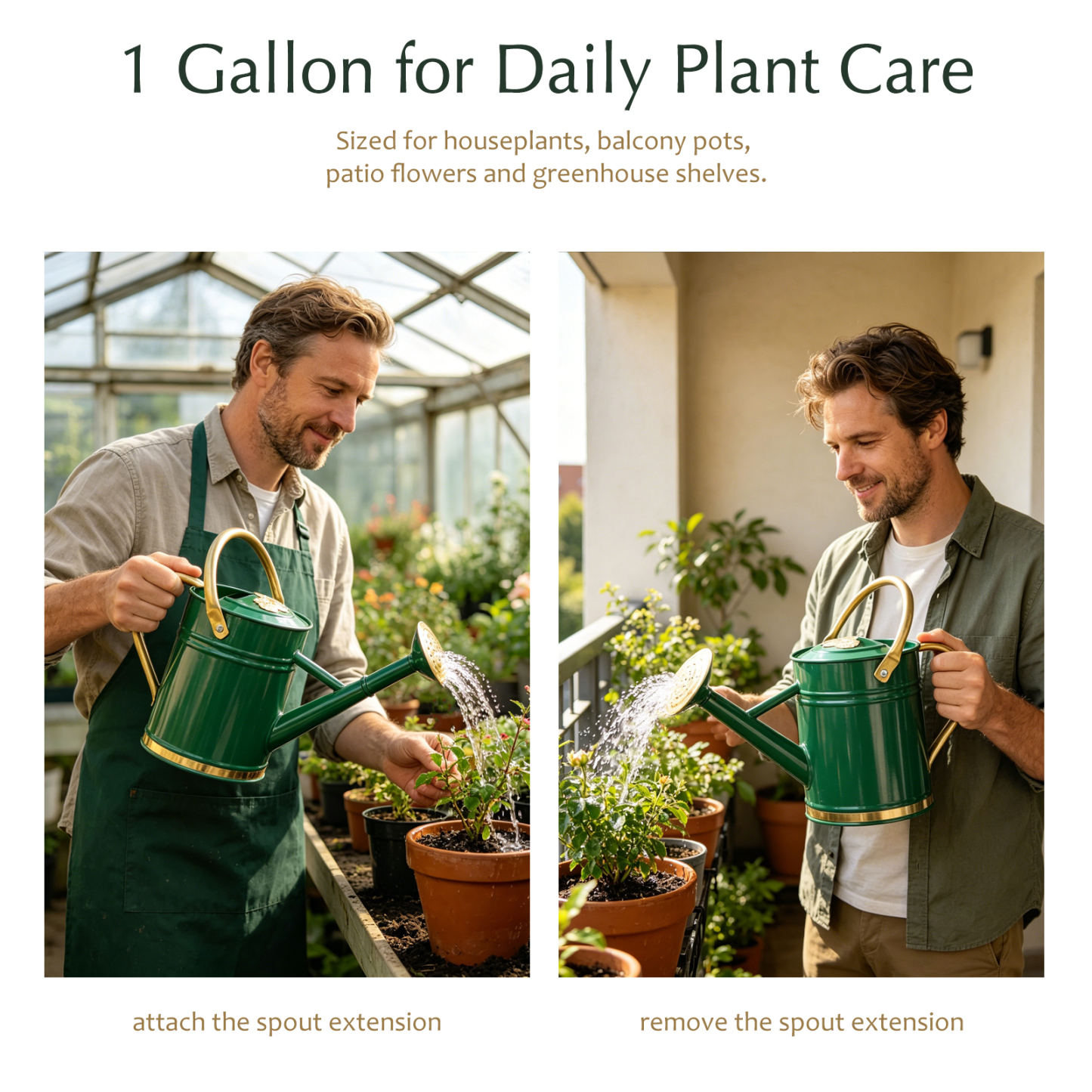 Emerald Green 1 Gallon Metal Watering Can with Solid Brass Details