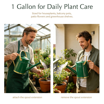 Emerald Green 1 Gallon Metal Watering Can with Solid Brass Details