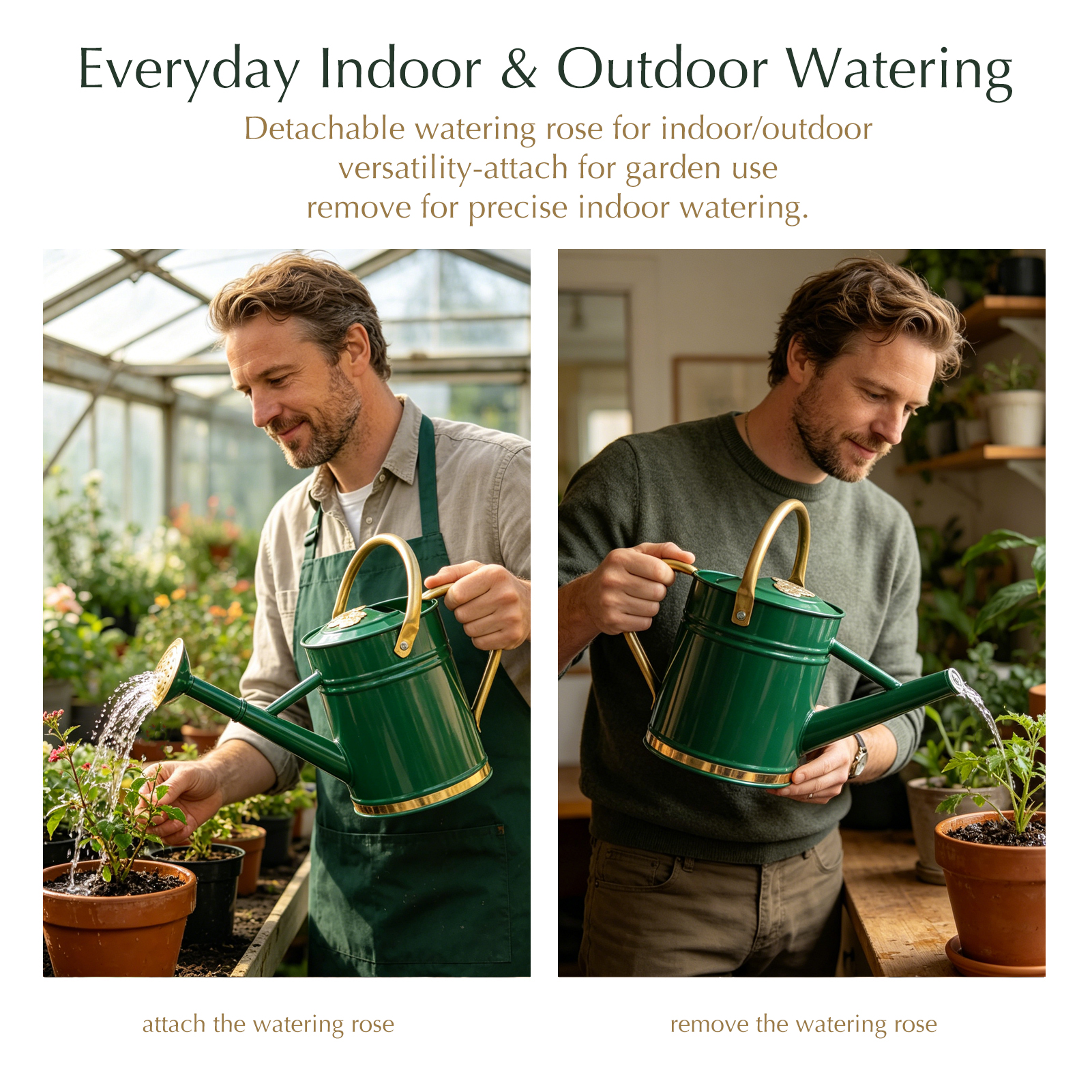 Emerald Green 1 Gallon Metal Watering Can with Solid Brass Details