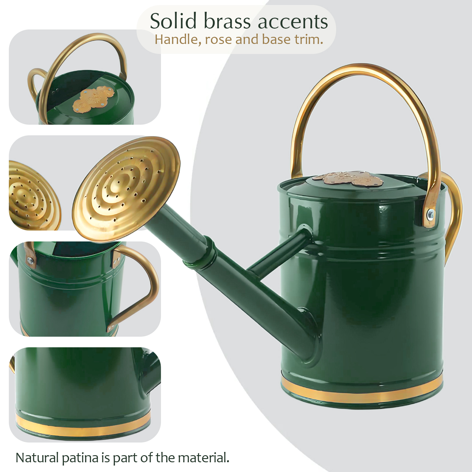 Emerald Green 1 Gallon Metal Watering Can with Solid Brass Details