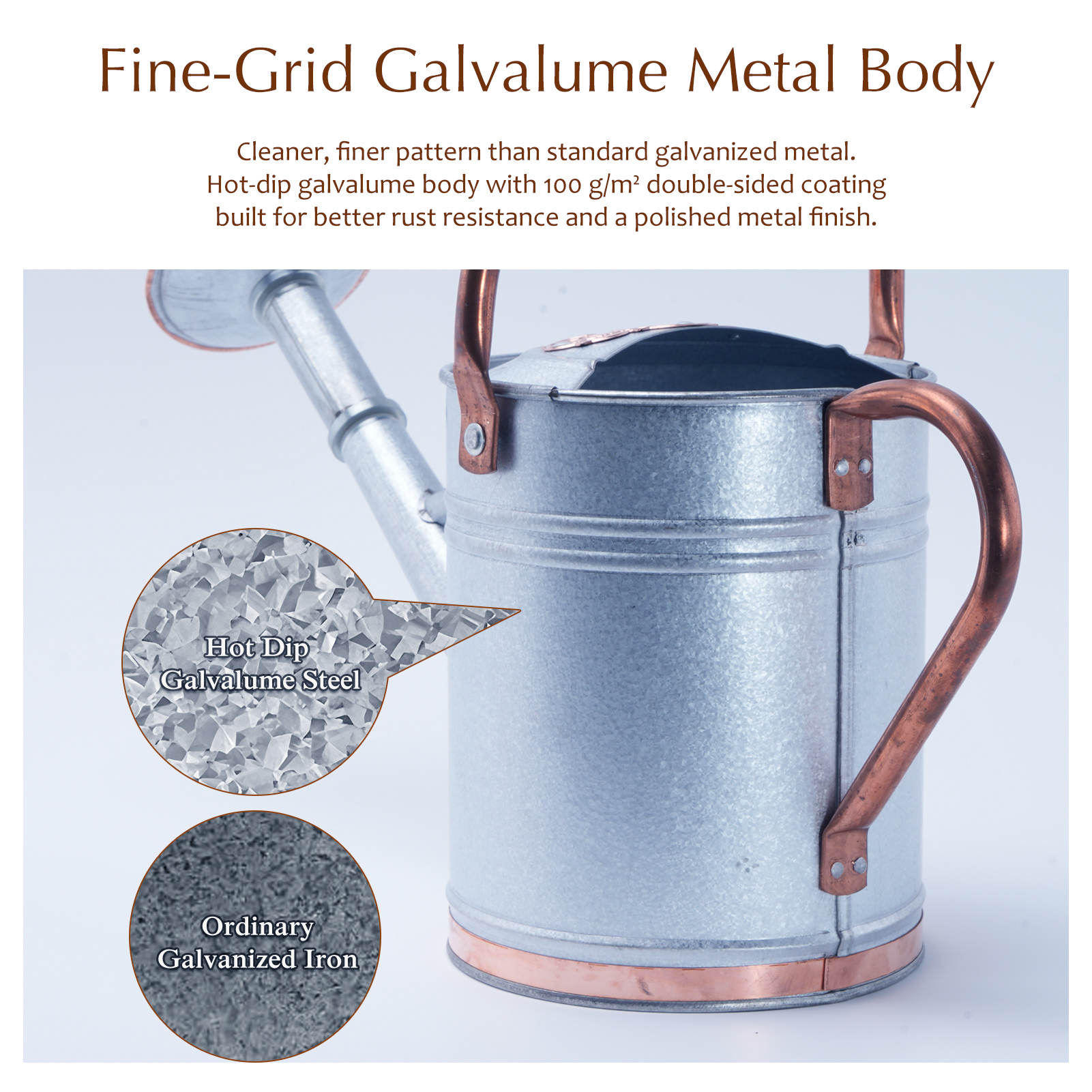 Galvalume 1 Gallon Watering Can with Copper Details