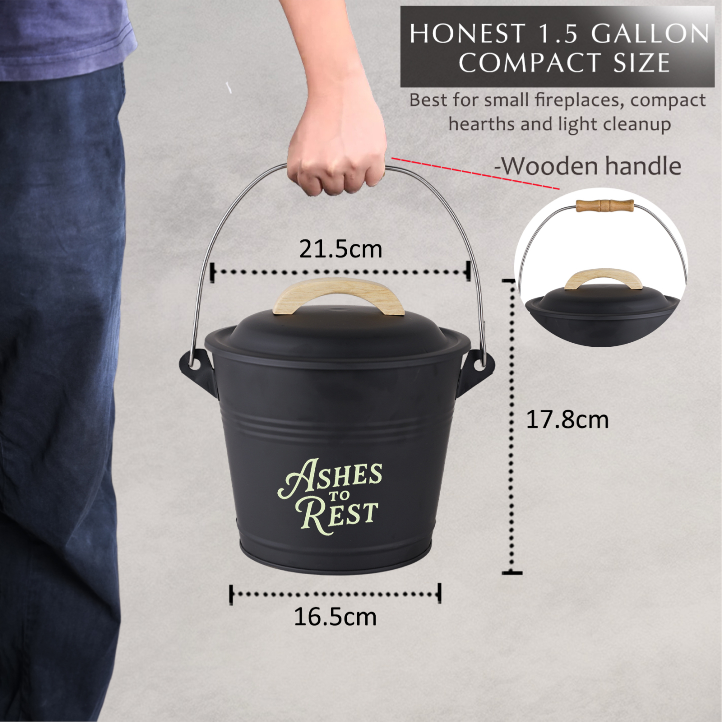 Compact 1.5 Gallon Ash Bucket with Lid and Tools