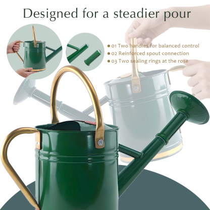 Emerald Green 1 Gallon Metal Watering Can with Solid Brass Details
