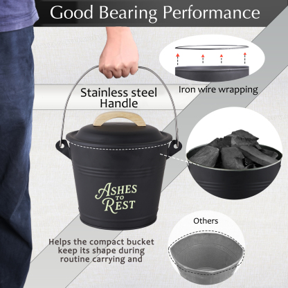 Compact 1.5 Gallon Ash Bucket with Lid and Tools