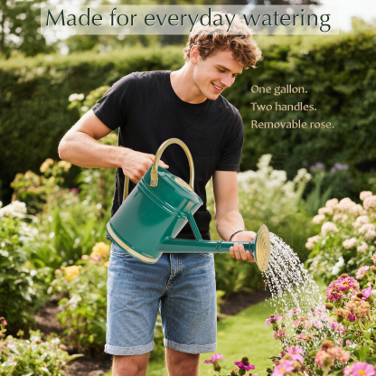Emerald Green 1 Gallon Metal Watering Can with Solid Brass Details