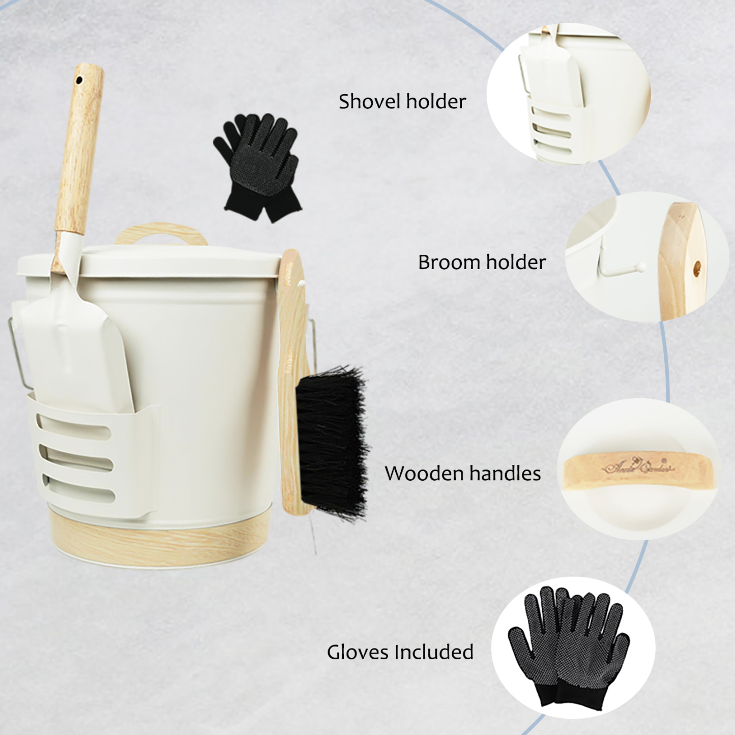 Cream White 5.2 Gallon Ash Bucket with Tools