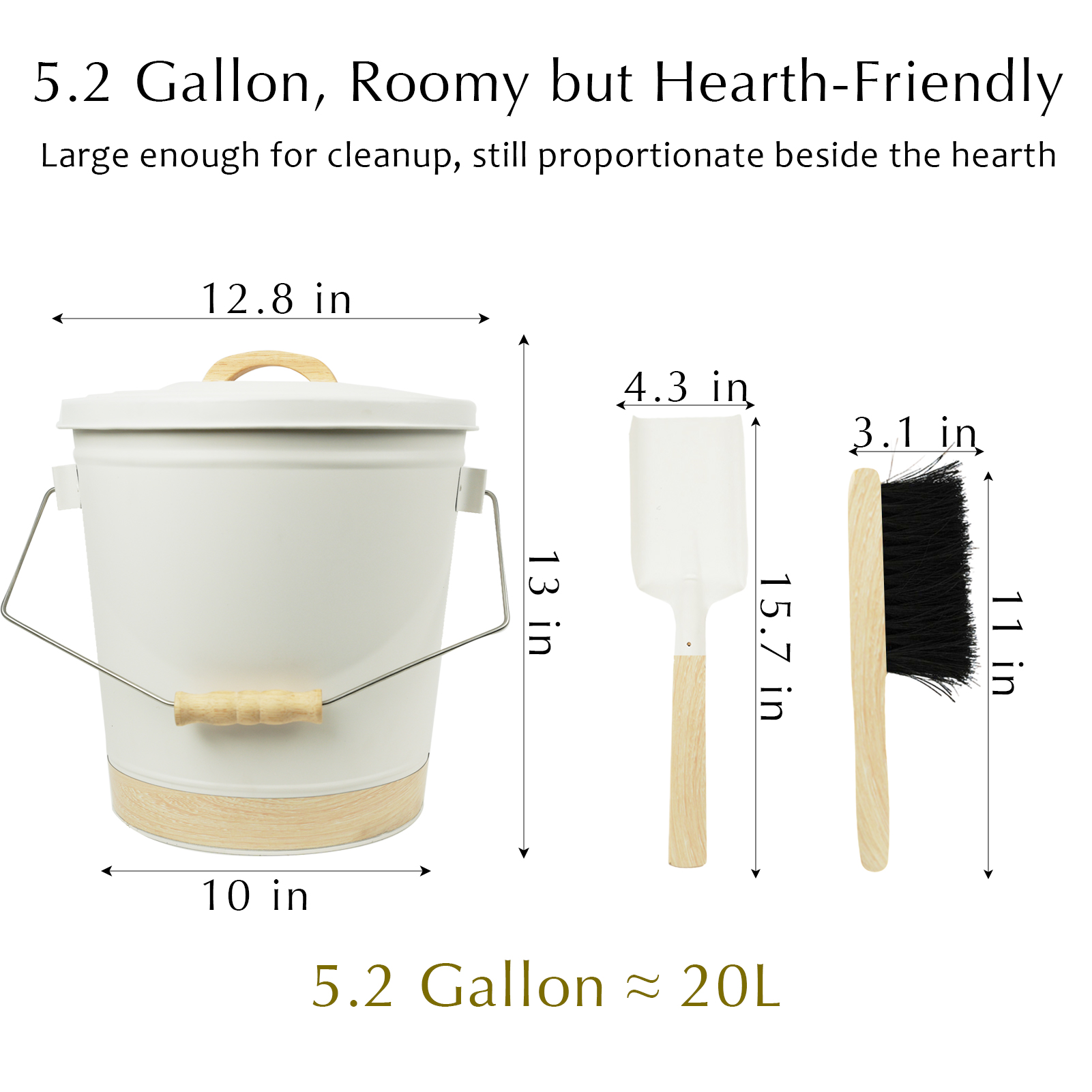 Cream White 5.2 Gallon Ash Bucket with Tools