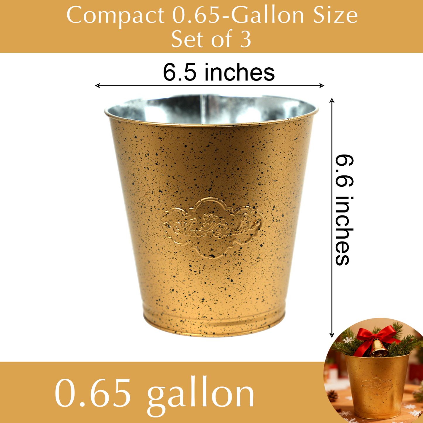 Set of 3 Gold Metal Display Buckets