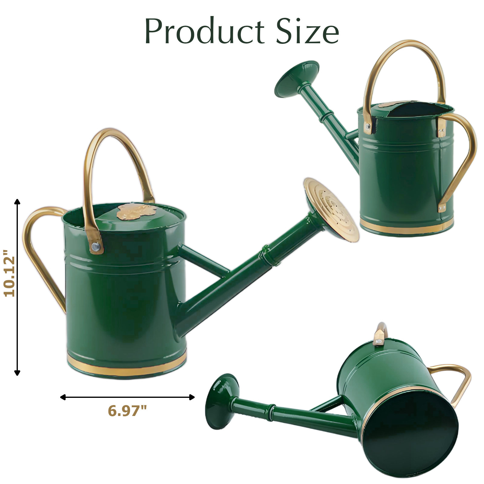 Emerald Green 1 Gallon Metal Watering Can with Solid Brass Details