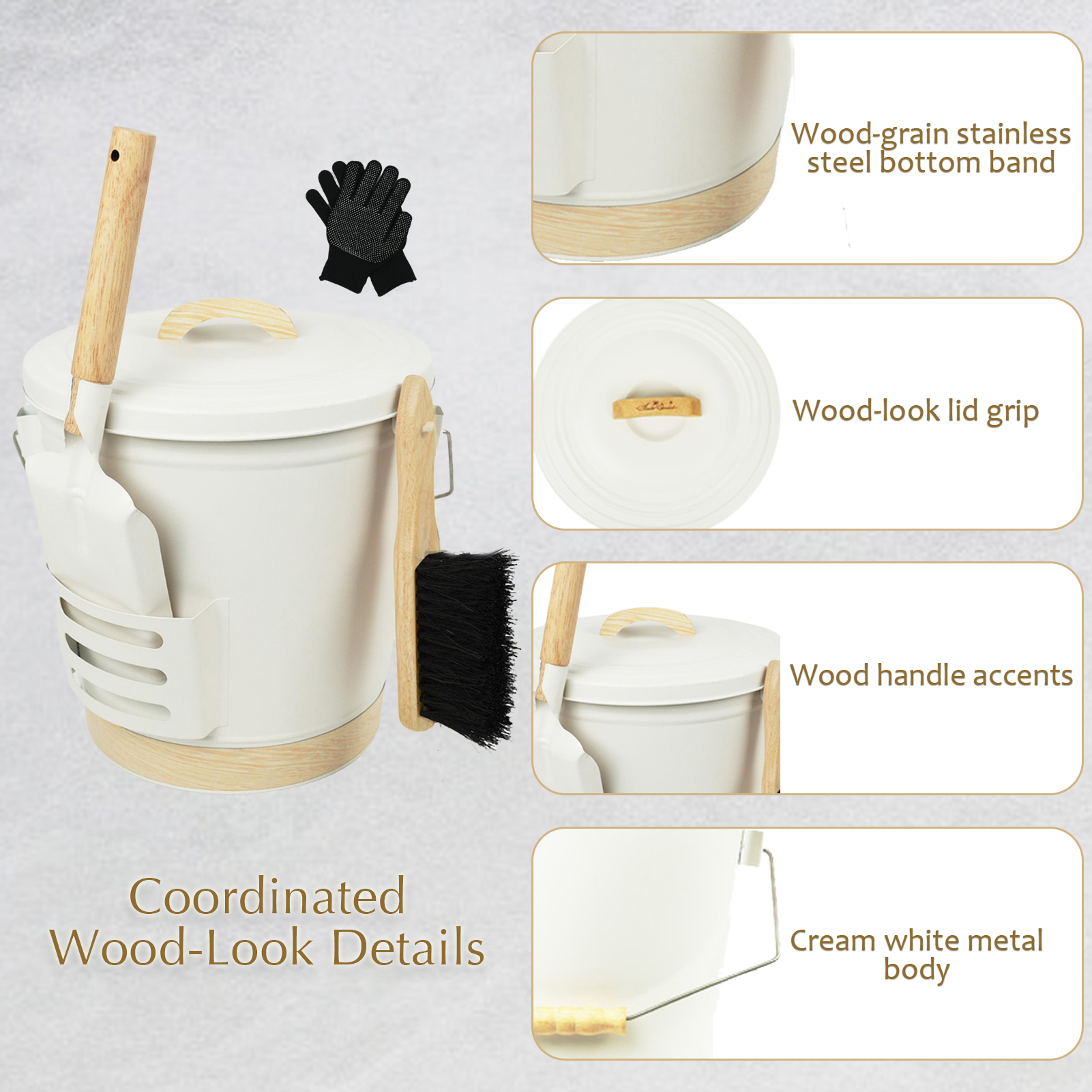 Cream White 5.2 Gallon Ash Bucket with Tools