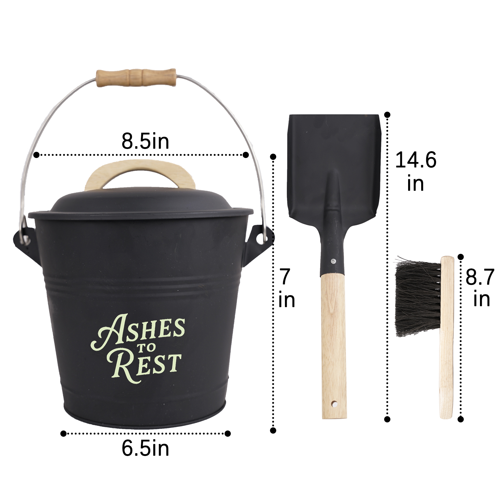 Compact 1.5 Gallon Ash Bucket with Lid and Tools