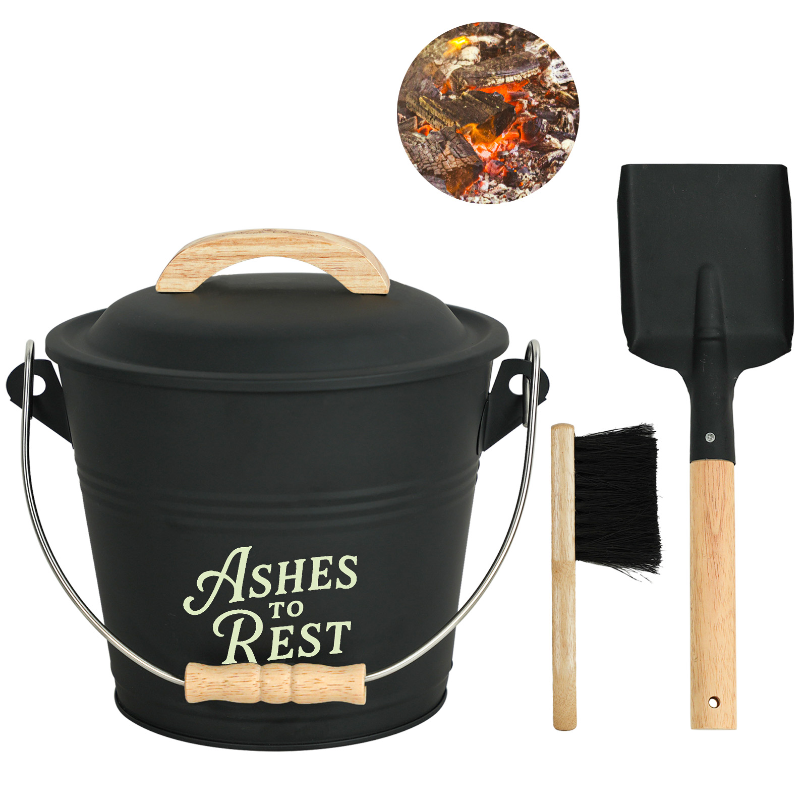 Compact 1.5 Gallon Ash Bucket with Lid and Tools