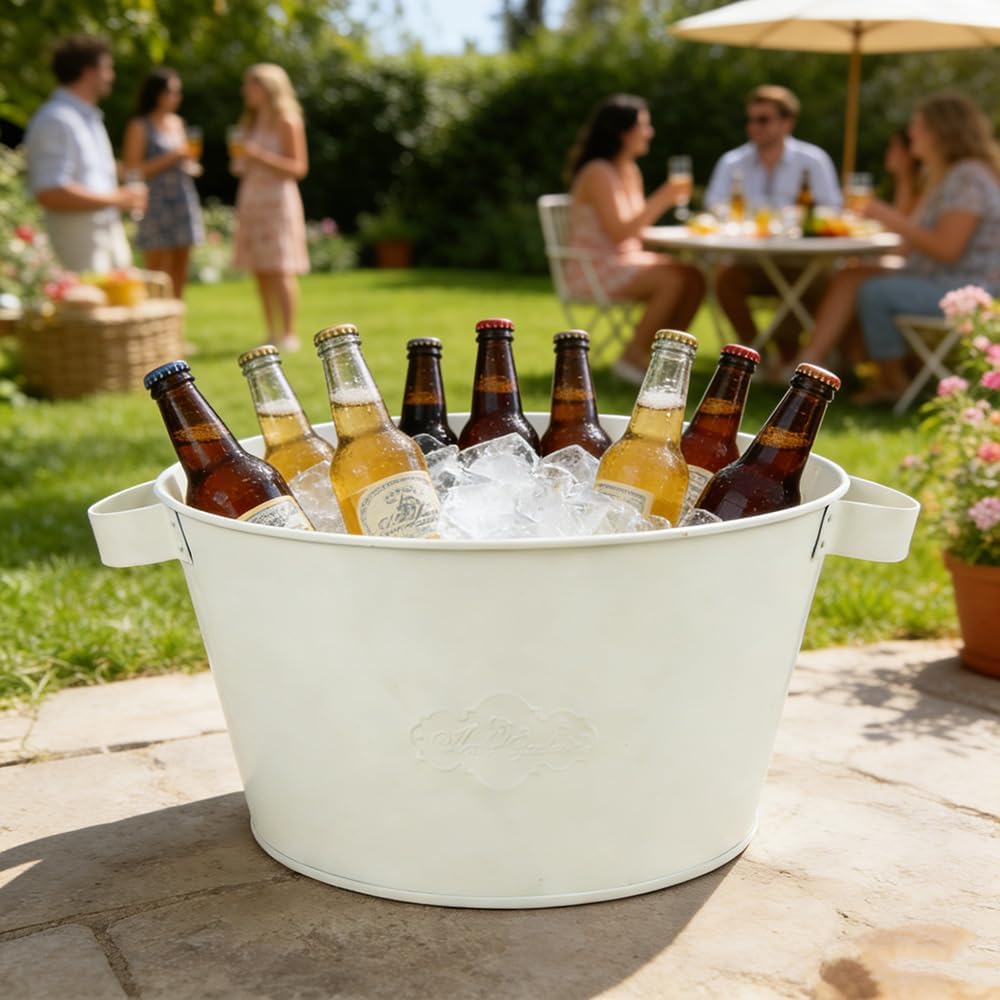 Metal Ice Bucket for Parties, 13 Inch Beverage Cooler Tub with Handles
