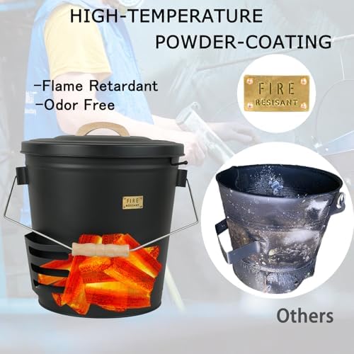 Black 5.2 Gallon Ash Bucket with Lid and Fireplace Cleanup Tools