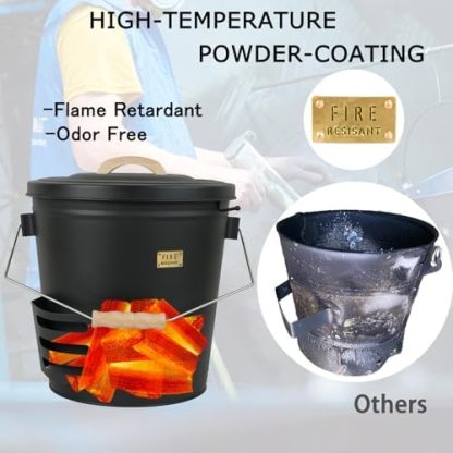 Black 5.2 Gallon Ash Bucket with Lid and Fireplace Cleanup Tools