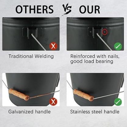 Black 5.2 Gallon Ash Bucket with Lid and Fireplace Cleanup Tools